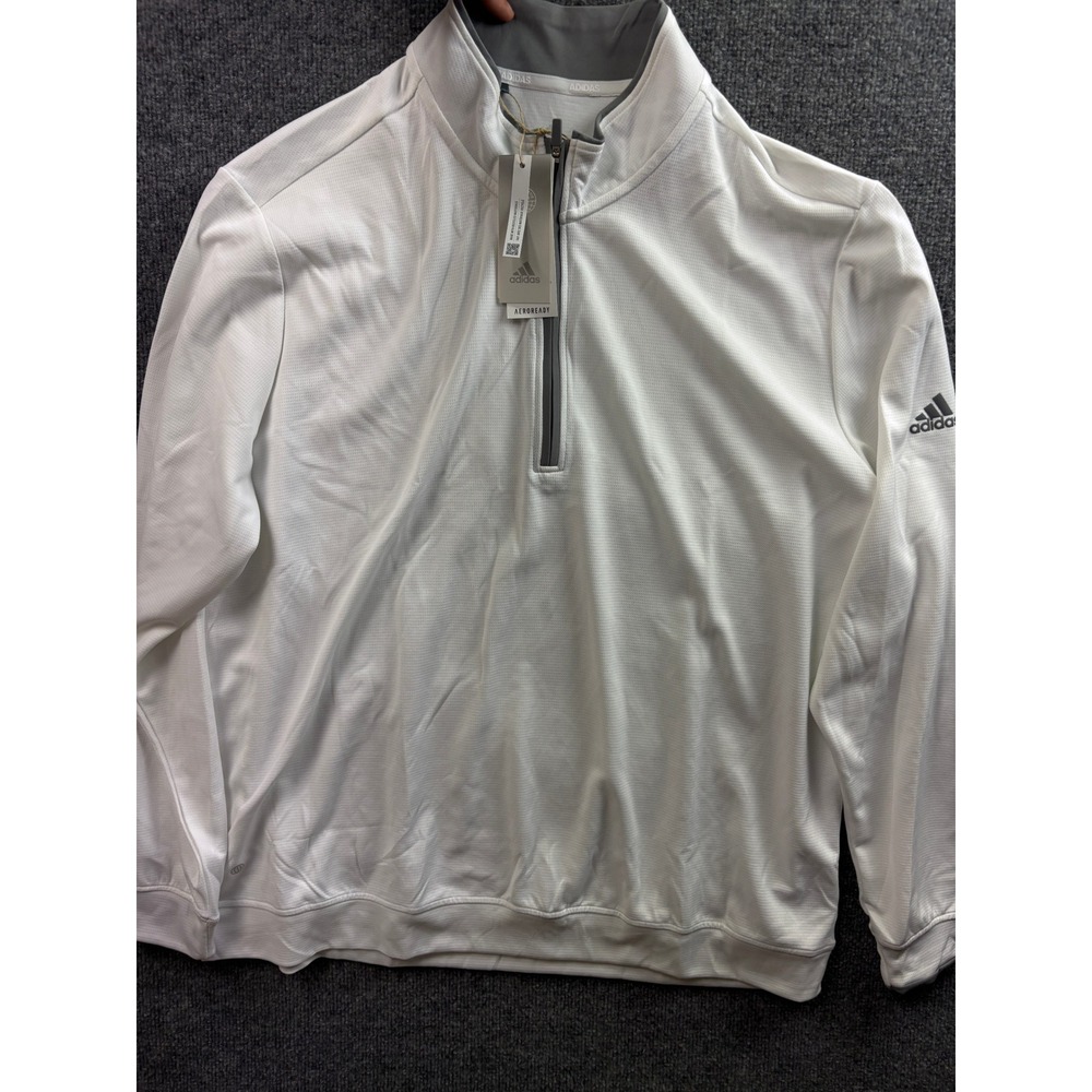 Adidas Quarter Zip Pullover Men 2XL White Grey Lightweight Golf HG8838